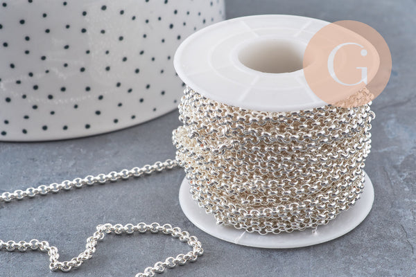 Chaine maille rolo acier 304 inoxydable argenté 3mm, x1 mètre (G10866)