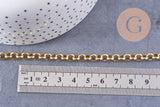 Chaine maille rolo acier 304 inoxydable doré IP 18k 6mm, x1 mètre (G2840)