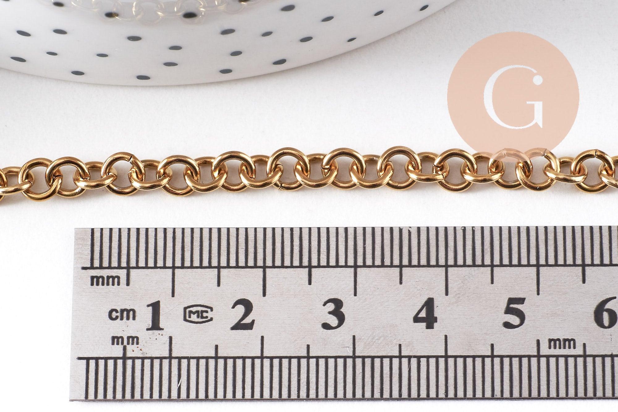 Chaine maille rolo acier inoxydable 304 doré IP 18K 5mm, x1 mètre (G10518)
