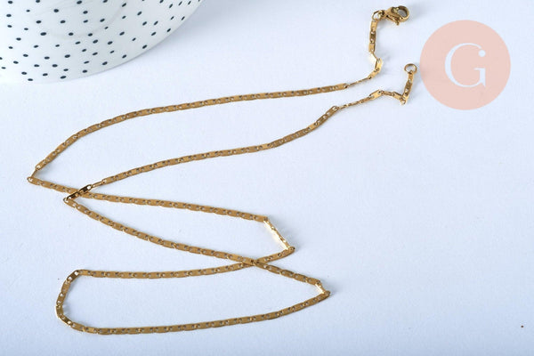 Chaine marine avec fermoir acier 304 inoxydable doré 14k 1.7mm-45cm, x1 (G0156)