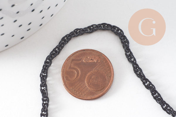 Chaine noire intense maille plate2.8mm, 4 mètres (G1373)
