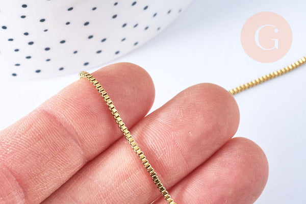 Chaine non soudée cube vénitienne acier 304 inoxydable doré 1.5mm, x1 mètre (G6935)