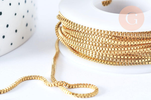 Chaine non soudée cube vénitienne acier 304 inoxydable doré 1.5mm, x1 mètre (G6935)