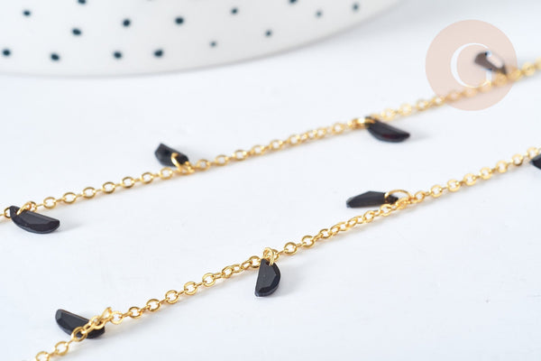 Chaine perle plexiglas facettée noire laiton doré 7x3mm, création de bijoux coloré DIY, x1 mètre G7824