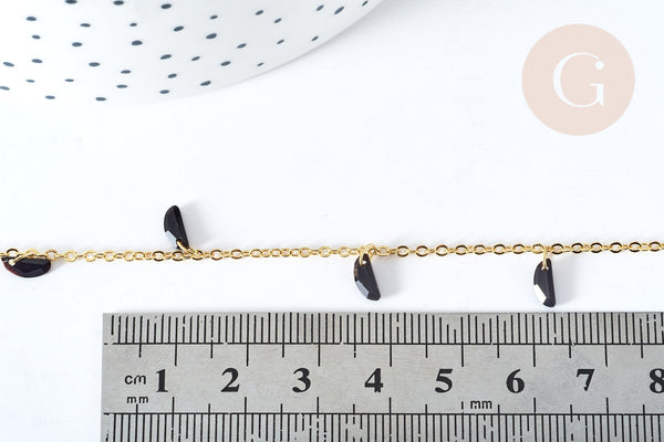 Chaine perle plexiglas facettée noire laiton doré 7x3mm, création de bijoux coloré DIY, x1 mètre G7824