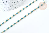 Chaine perle tube verre vert laiton doré 18K 2.5x4.5mm, création de bijoux coloré DIY, x1 mètre (G7822)