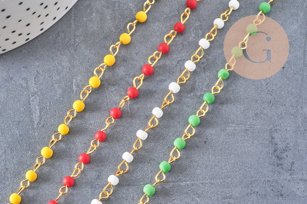 Chaine perle verre coloré fer doré 4 m, création de bijoux coloré DIY, x1 mètre (G7219)