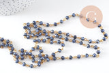Chaine dorée perle cristal noir, chaine collier ,chaine lunettes, chaine fantaisie, 6x4mm,1 metre, x1 (G3460)