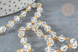Chaine perles acrylique géométrique facettée 6mm fer doré, x1 mètre (G7354)