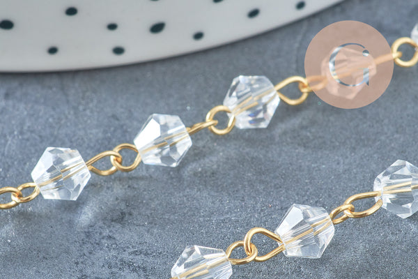 Chaine perles acrylique géométrique facettée 6mm fer doré, x1 mètre (G7354)