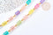 Chaine perles acrylique tube multicolore métal doré 8,5-9,5mm, création bijoux colorés, x 1Mètre (G7183)