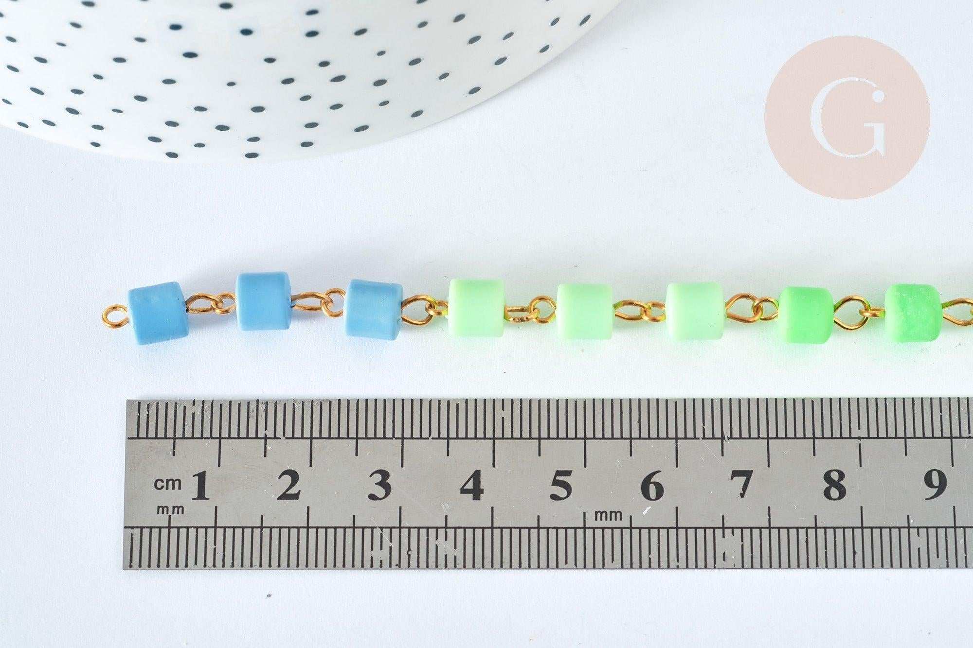 Chaine perles tubes polymère multicolore heishi fer doré 6mm, fabrication bijoux coloré, x1m (G7237)