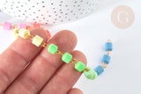 Chaine perles tubes polymère multicolore heishi fer doré 6mm, fabrication bijoux coloré, x1m (G7237)