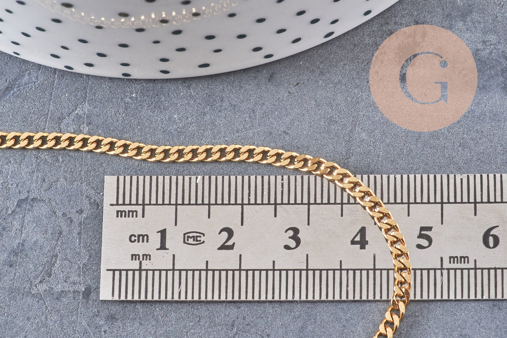 Chaine plate acier inoxydable doré IP 18k maille plate x1 mètre (G1620)