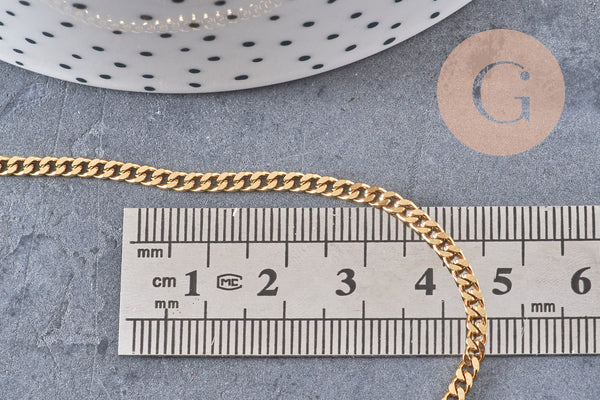 Chaine plate acier inoxydable doré IP 18k maille plate x1 mètre (G1620)
