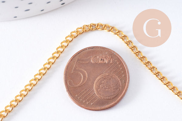 Chaine plate fer dorée 2.5mm, x5 mètres (G2328)