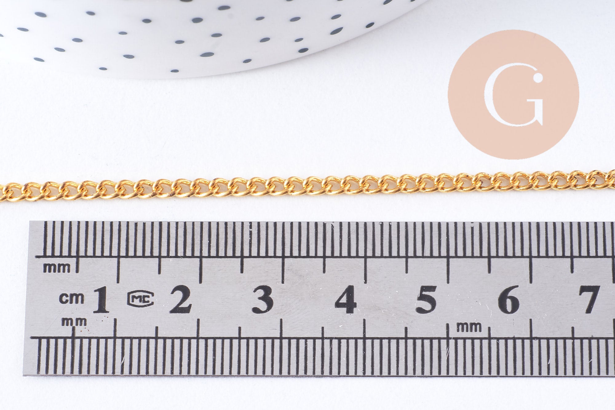 Chaine plate fer dorée 2.5mm, x5 mètres (G2328)