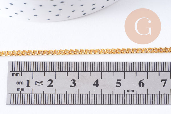 Chaine plate fer dorée 2.5mm, x5 mètres (G2328)