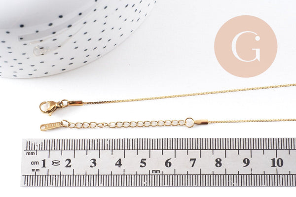 Chaine plate torsadée acier inoxydable doré avec fermoir 0.9mm/45cm, x1 (G10264)