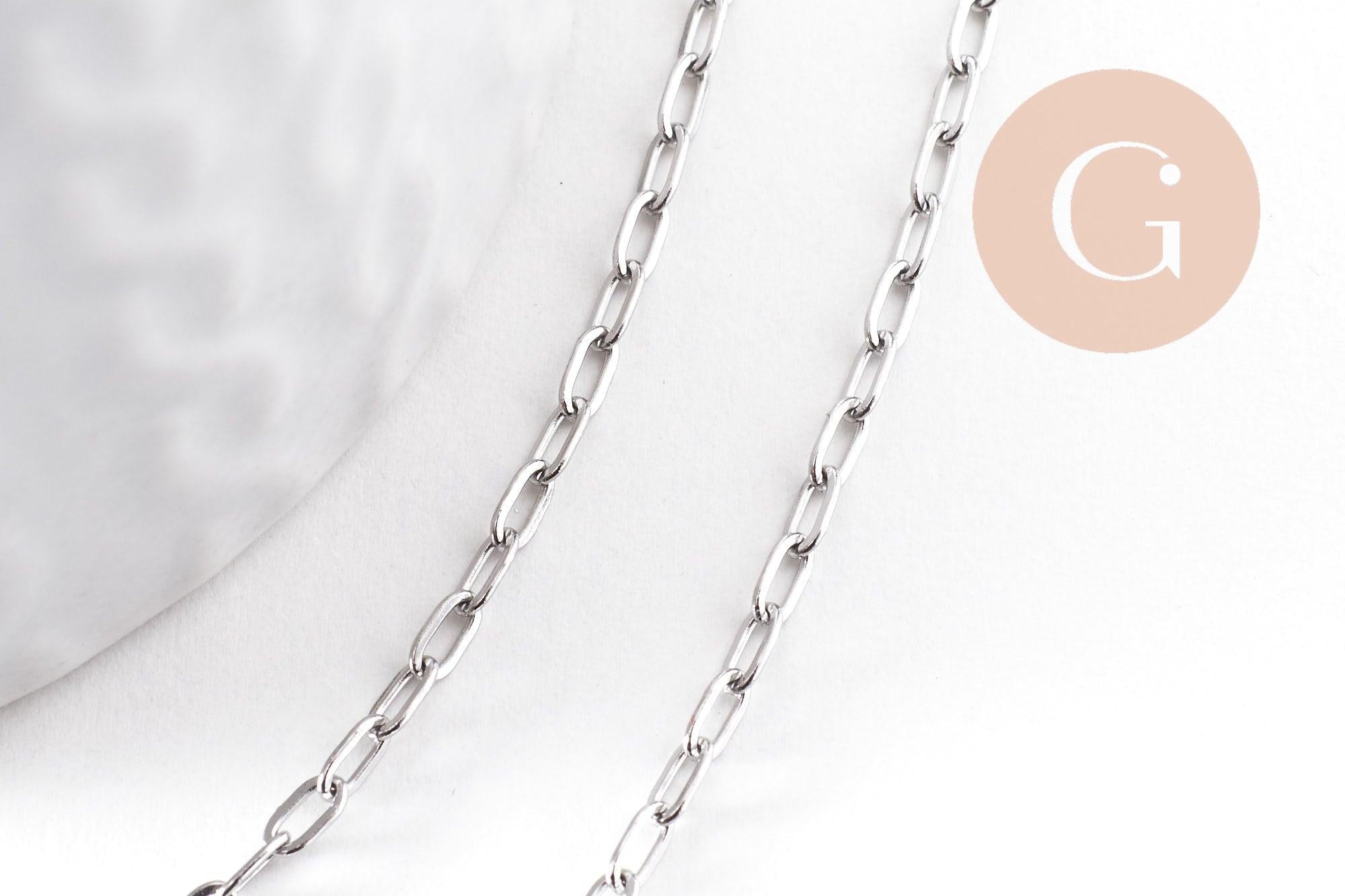 Chaine rectangle acier 304 inoxydable platine 4mm, x1 mètre (G10526)