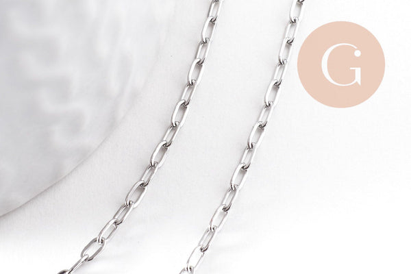 Chaine rectangle acier 304 inoxydable platine 4mm, x1 mètre (G10526)