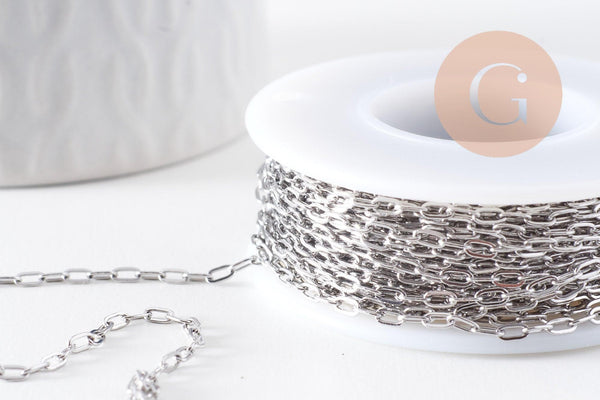 Chaine rectangle acier 304 inoxydable platine 4mm, x1 mètre (G10526)