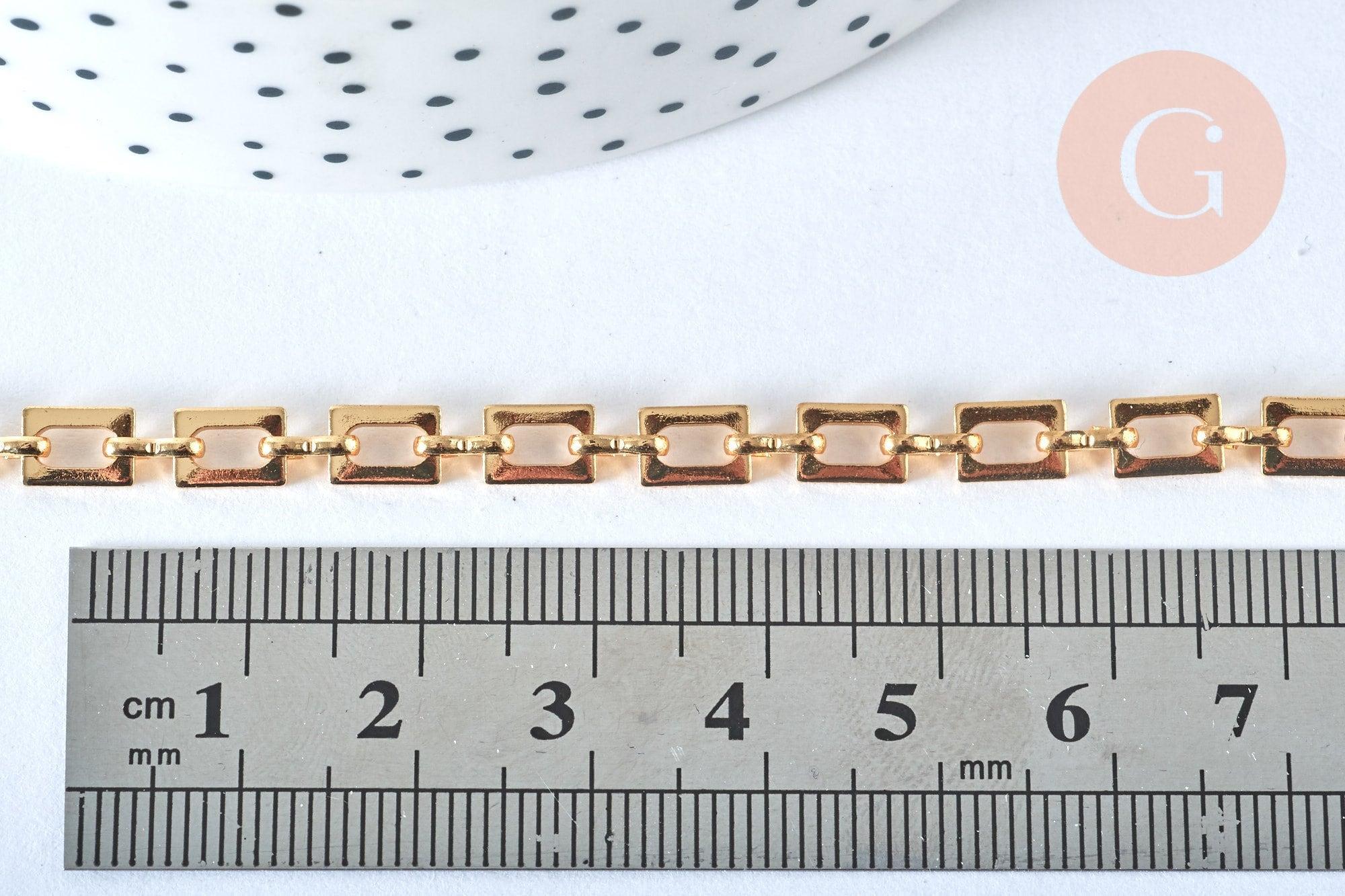 Chaine rectangle laiton doré 16k 6.5x4.6mm, x1 mètre (G6784)