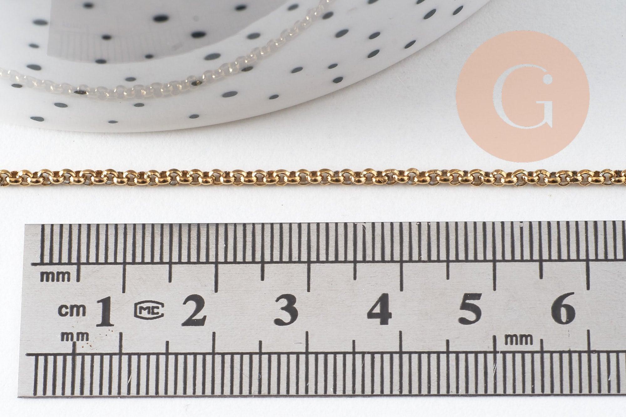 Chaine rolo acier inoxydable 304 doré IP 18k maille rolo 2mm, x1mètre (G2057)