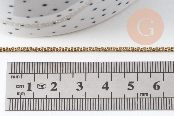 Chaine rollo acier inoxydable 304 doré IP 18k maille rollo 2mm, x1mètre (G2057)