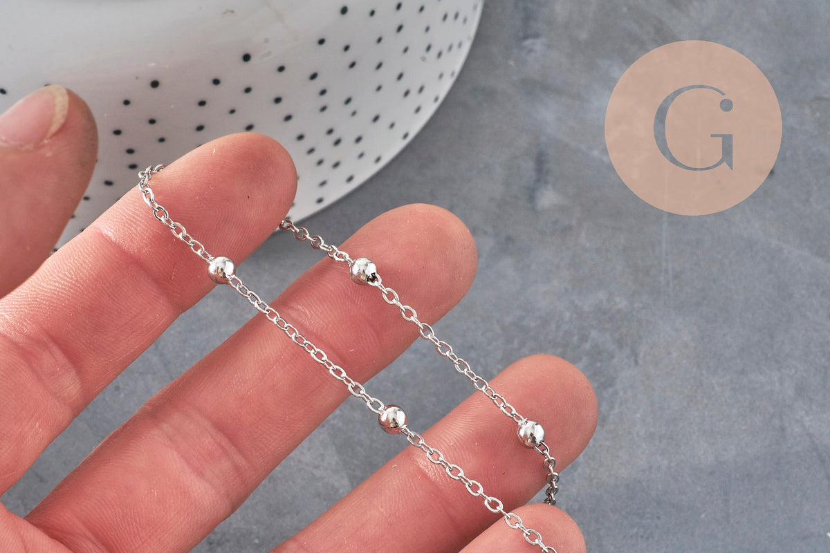 304 stainless steel platinum satellite chain 4mm, x1 meter (G11336)