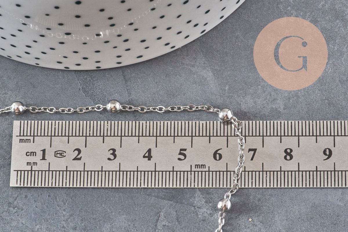 304 stainless steel platinum satellite chain 4mm, x1 meter (G11336)
