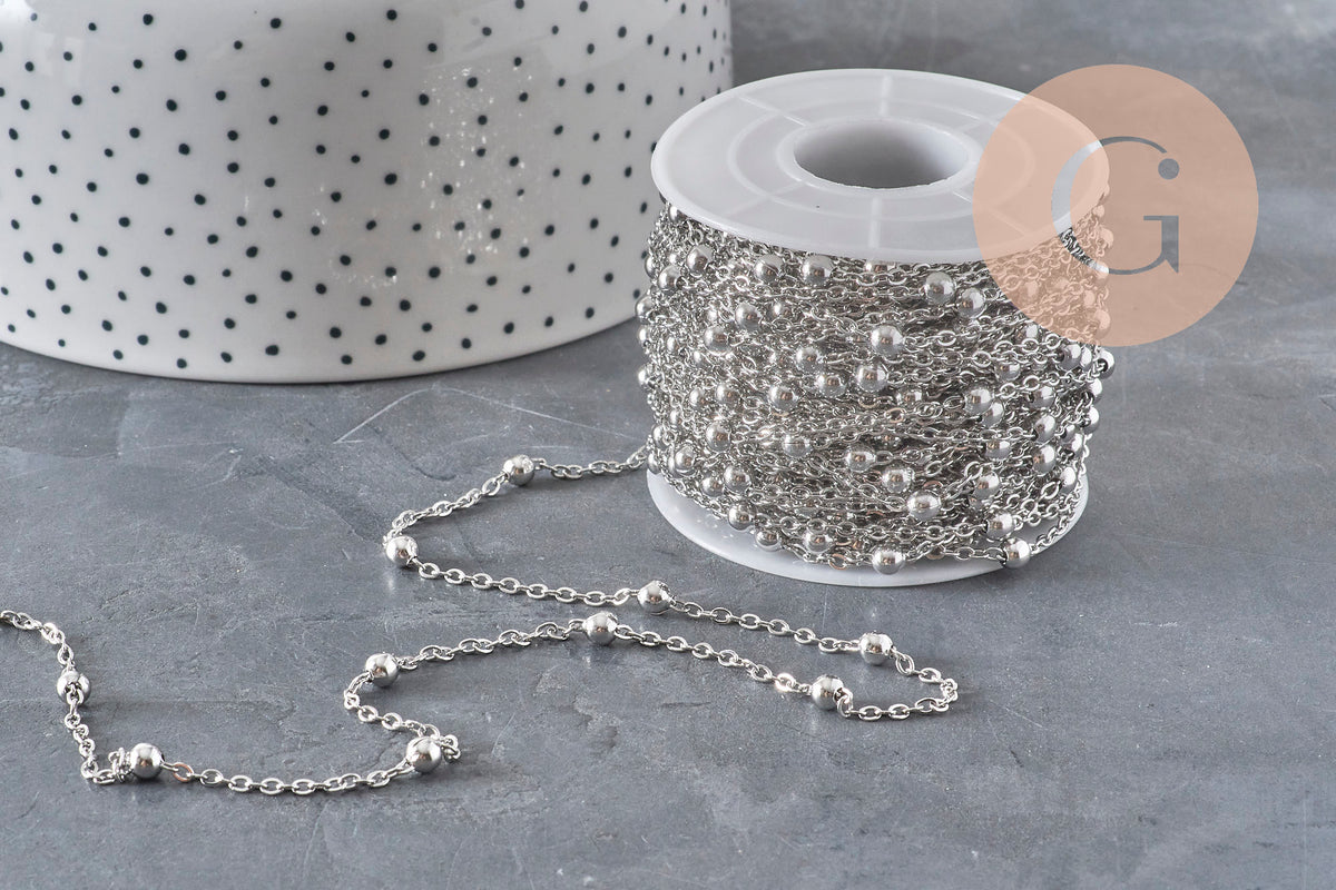 304 stainless steel platinum satellite chain 4mm, x1 meter (G11336)