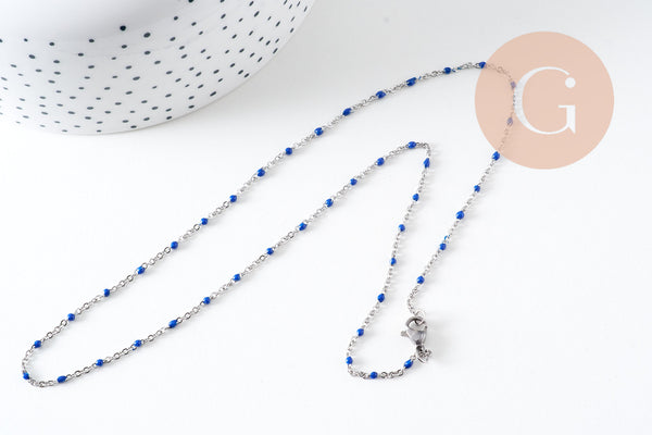 Chaine satellite acier 304 inoxydable platine résine bleu complète 2mm/45cm, x1 (G1216)