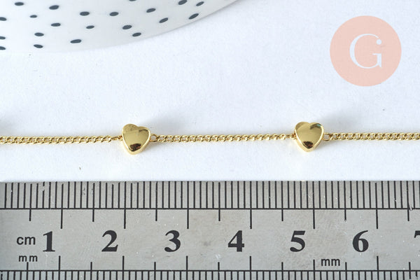 Chaine satellite coeur laiton doré 18 carats 4.5x1mm,chaine dorée x1 metre, (G6783)