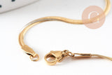 Collier Chaine serpent complète acier inoxydable 304 doré 14k -2.2mm- 45cm,création de bijoux en acier inoxydable, x1 (G5680)