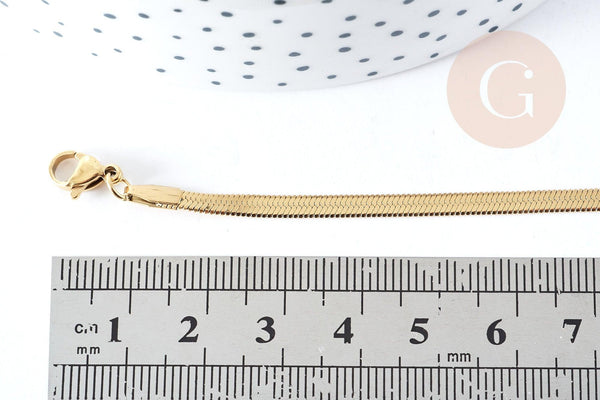 Chaine serpent complète acier inoxydable 304 doré 14k -3.3mm- 45cm,création de bijoux en acier inoxydable, x1 (G8776)