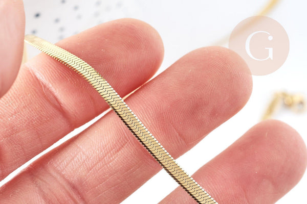 Chaine serpent complète acier inoxydable 304 doré 14k -3.3mm- 45cm,création de bijoux en acier inoxydable, x1 (G8776)