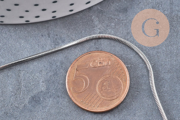 Chaine serpent fine acier 304 inoxydable platine 1.2mm, x1 mètre (G10871)