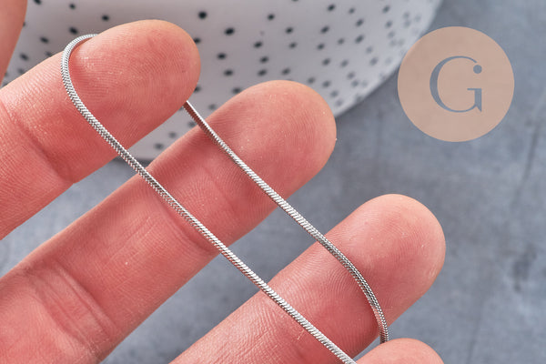 Chaine serpent fine acier 304 inoxydable platine 1.2mm, x1 mètre (G10871)