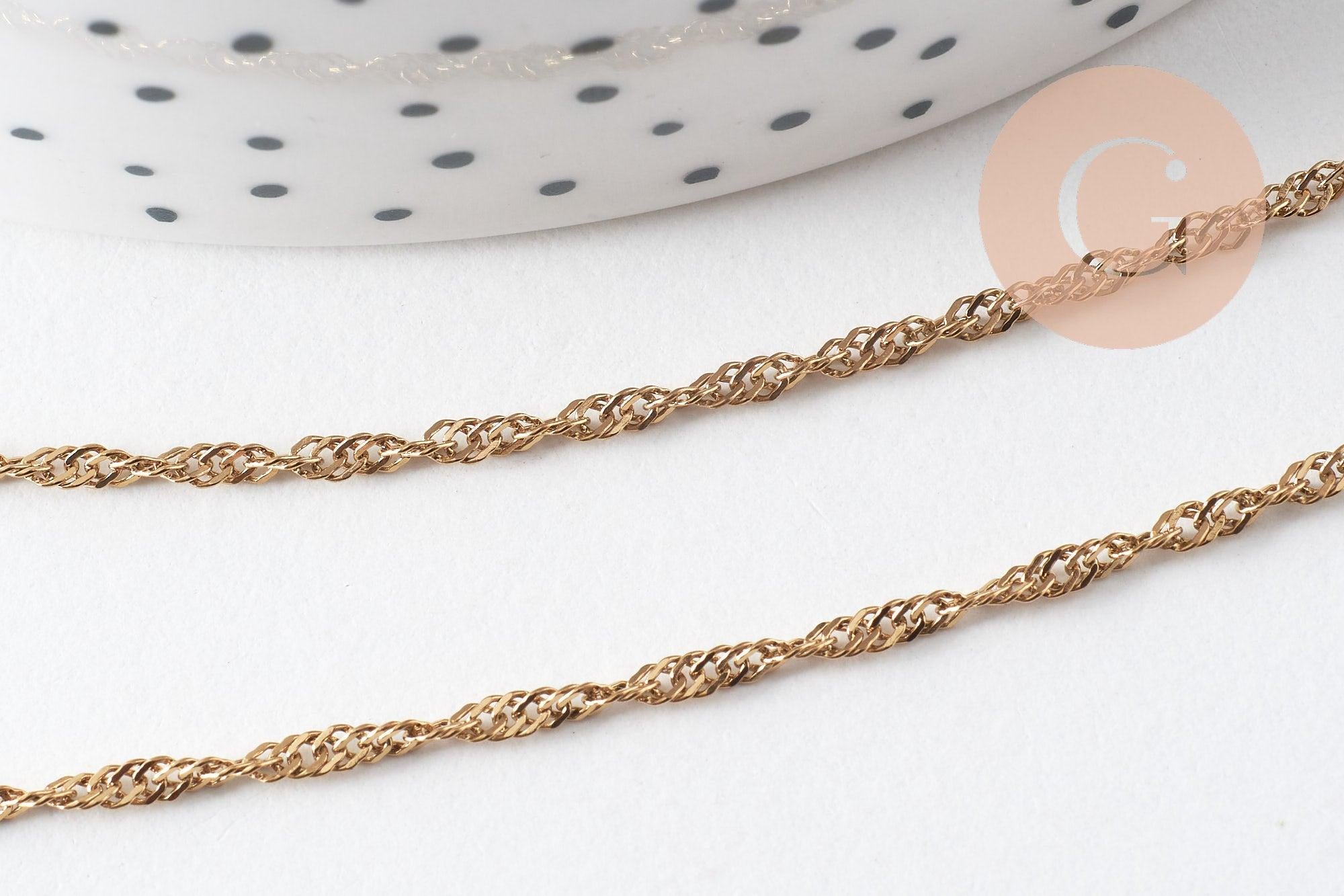 Chaine singapour acier 304 inoxydable IP doré 14k 2mm, x1 mètre (G0310)