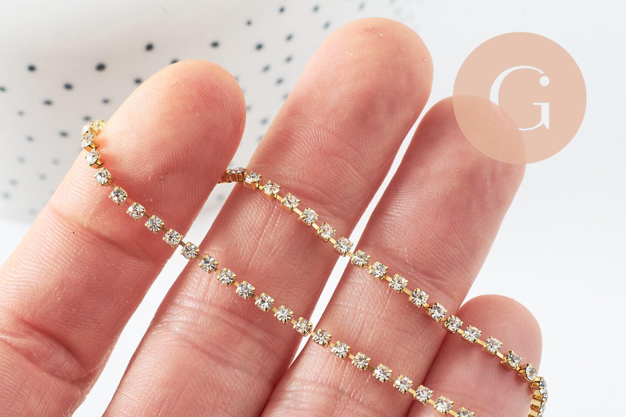 Chaine strass laiton brut 2mm, x50cm (G7975)