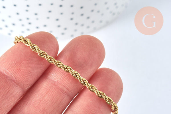 Chaine torsadée acier inoxydable doré IP 16k 3mm, x1 metre (G6785)