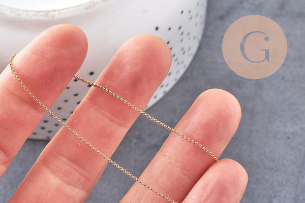 Chaine très fine Dorée rollo cuivre doré 16K 0.8mm, x1 Mètre (G1364)