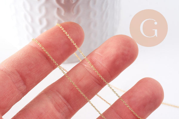 Chaine très fine laiton doré forçat 1x0.5mm 16K, x1 mètre (G10204)