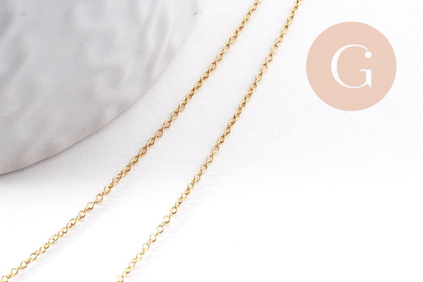 Chaine très fine laiton doré forçat 1x0.5mm 16K, x1 mètre (G10204)