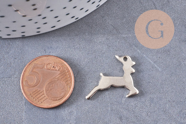 Charm Biche couleur platine 1.5mm, pendentif animal, x5 (G1729)
