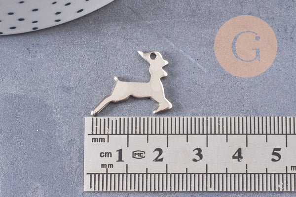 Charm Biche couleur platine 1.5mm, pendentif animal, x5 (G1729)