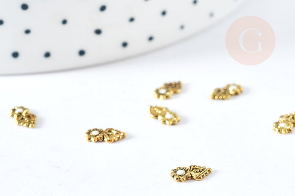 Charm à coller fleur zamac bronze émail blanc 8mm, x5 (G8569)