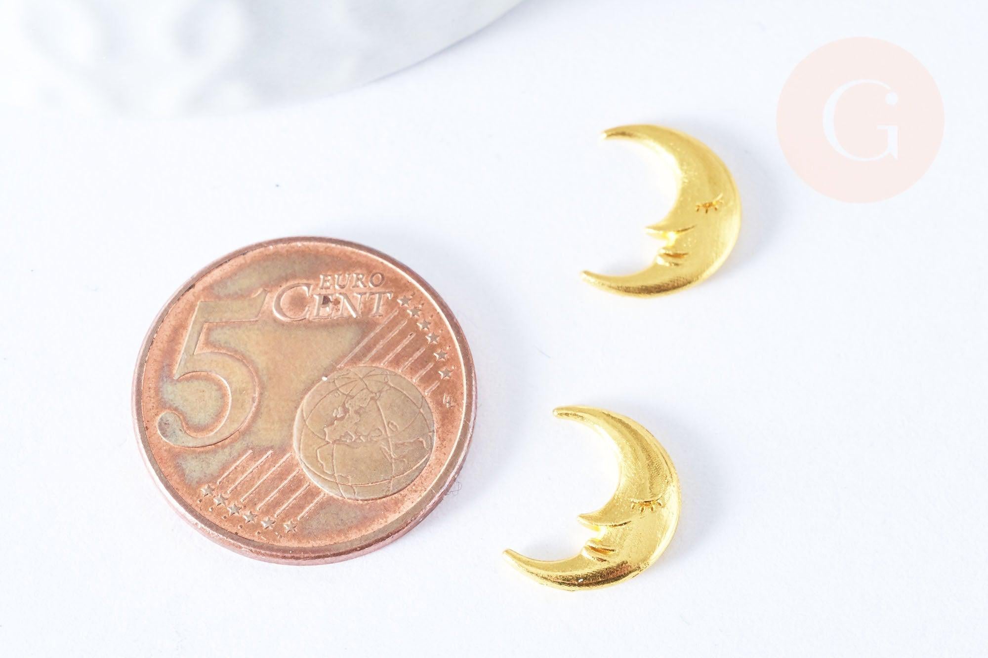 Charm à coller lune zamac doré,thème lune et étoiles 12mm, x5 (G6702)