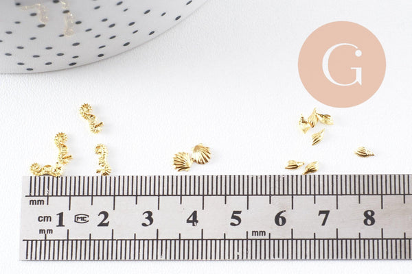 Charm à coller thème océan coquillage zamac doré 4mm, fournitures à coller pour décorer pierres et bijoux, x 1boite de 200 (G5298)